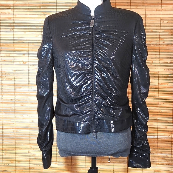 Ruched Sleeve Stretch Track Jacket - Picture 2 of 11